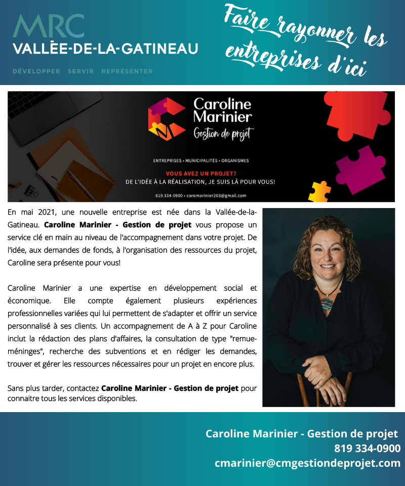 Portrait des entrepreneurs Caroline Marinier Gestion de projet 